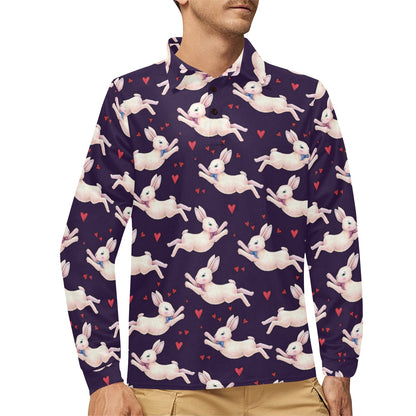 Rabbit Pattern Print Design RB016 Long Sleeve Polo Shirt For Men's