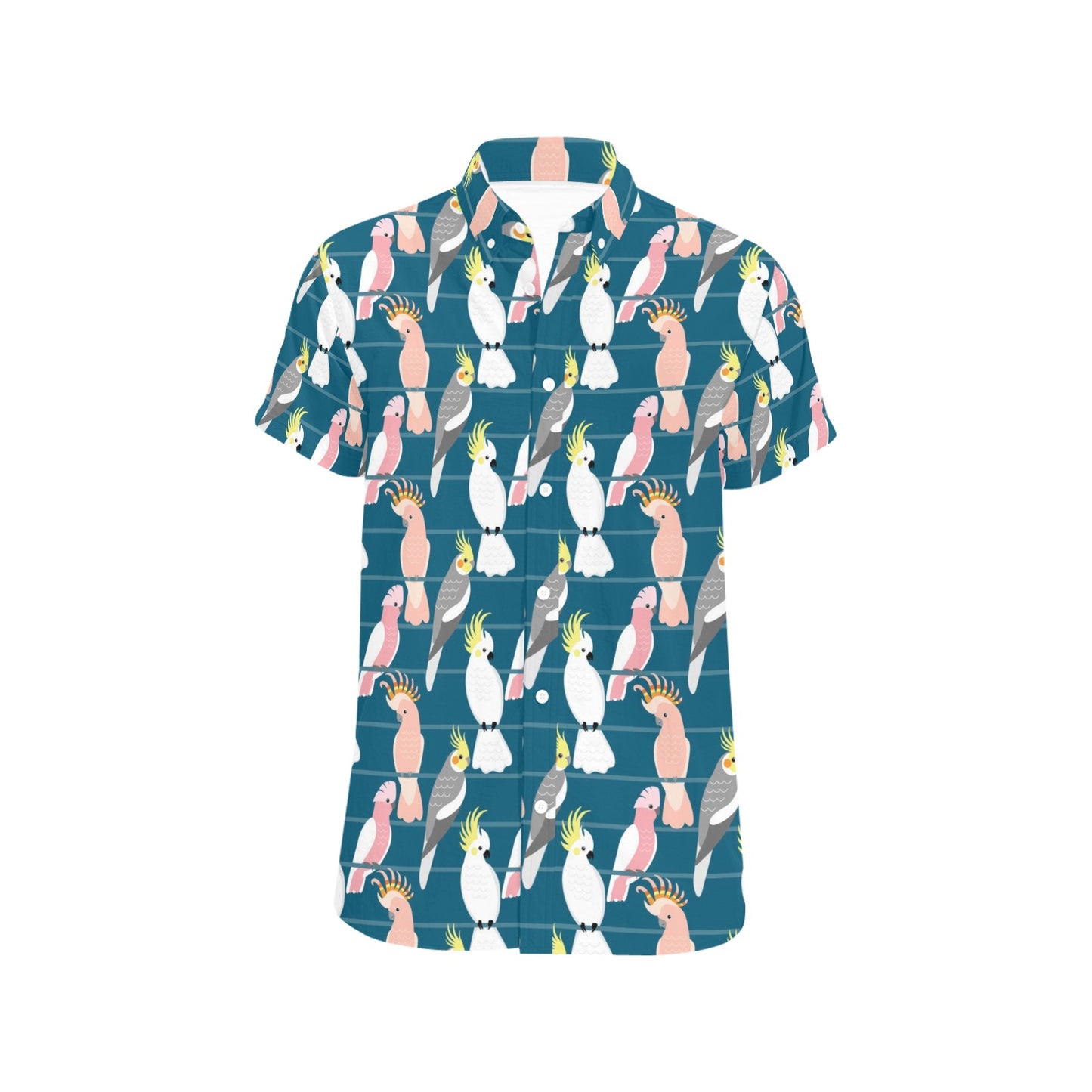 Cockatoo Print Design LKS401 Men Short Sleeve Button Up Shirt