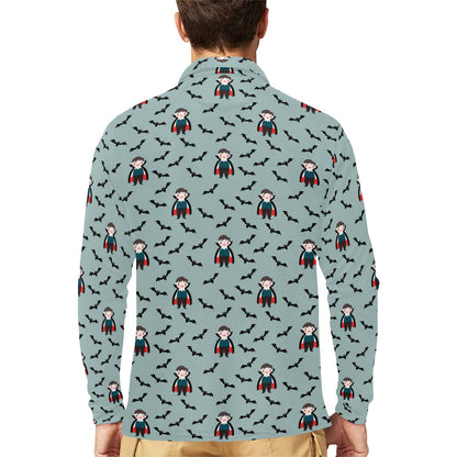 Vampire Print Design LKS304 Long Sleeve Polo Shirt For Men's