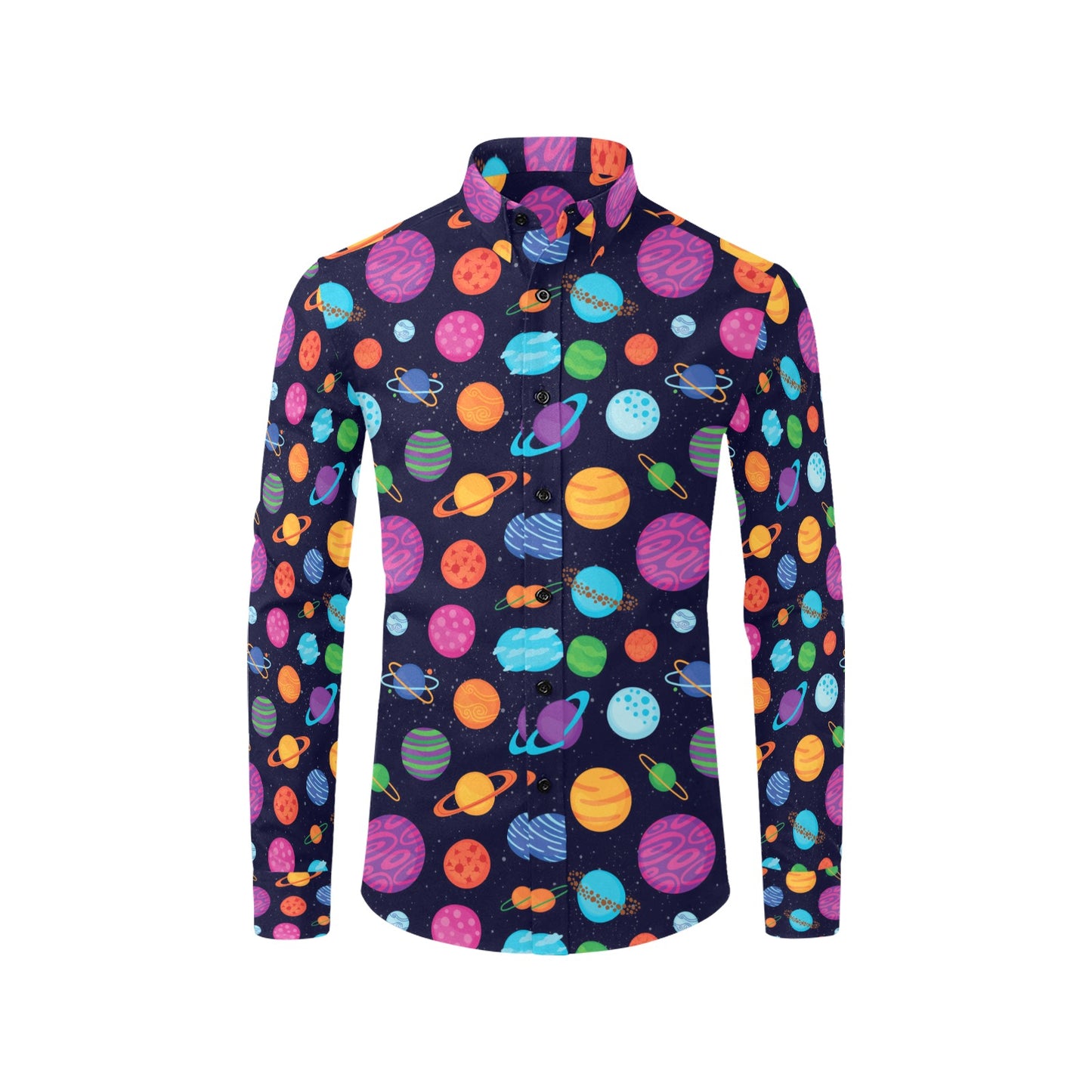 Planet Multicolor Print Design LKS302 Men's Long Sleeve Dress Shirt