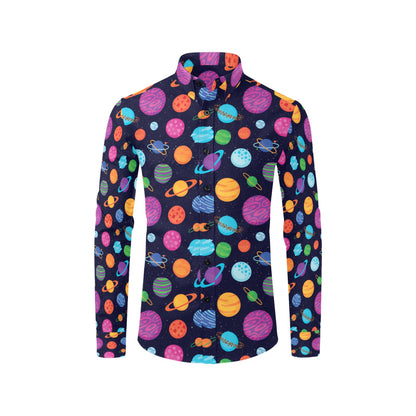 Planet Multicolor Print Design LKS302 Men's Long Sleeve Dress Shirt