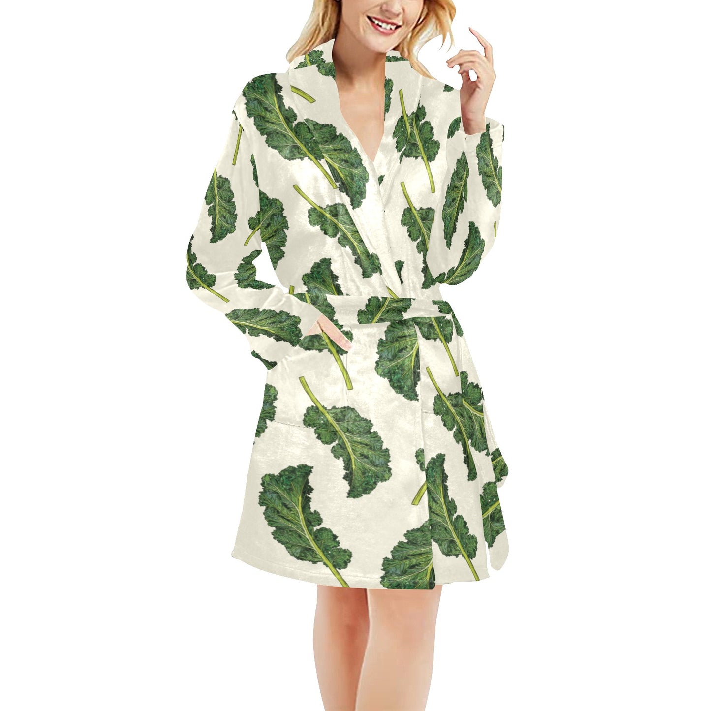 Kale Pattern Print Design 03 Women's Fleece Robe