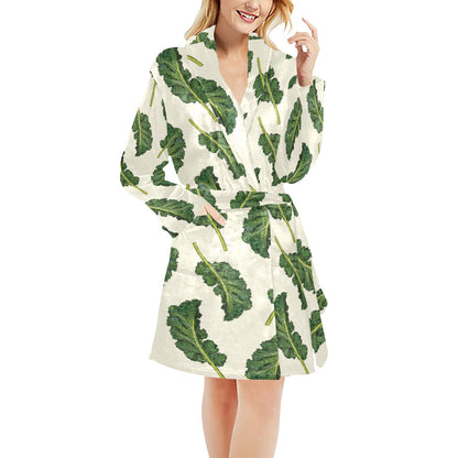 Kale Pattern Print Design 03 Women's Fleece Robe