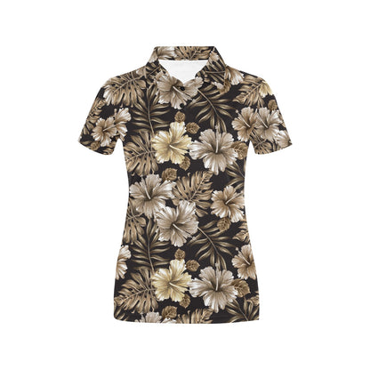 Brown Hibiscus Tropical Women's Polo Shirt