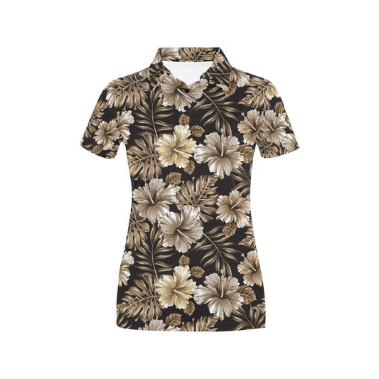 Brown Hibiscus Tropical Women's Polo Shirt