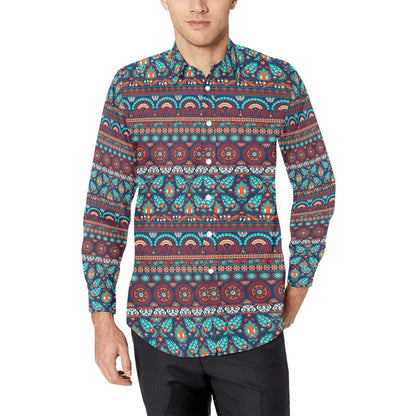 Suzani Print Design LKS302 Men's Long Sleeve Dress Shirt