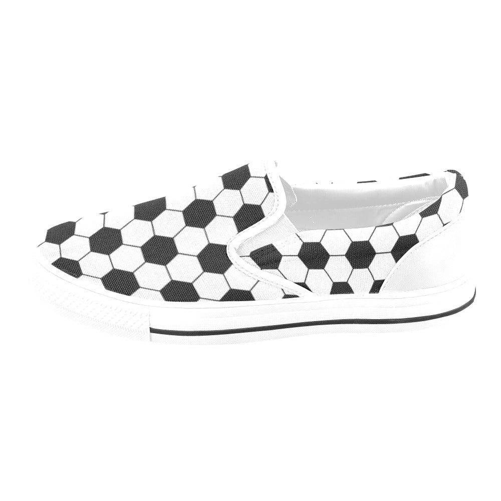 Soccer Ball Texture Print Design LKS303 White Slip Ons Canvas Women's Shoes