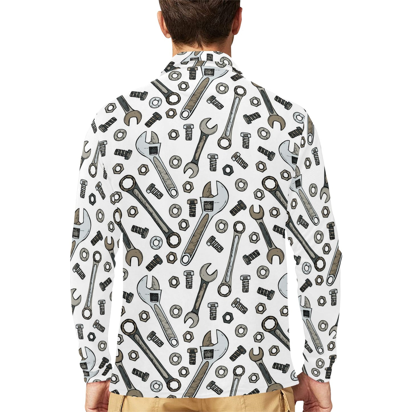 Mechanic Pattern Print Design 03 Long Sleeve Polo Shirt For Men's