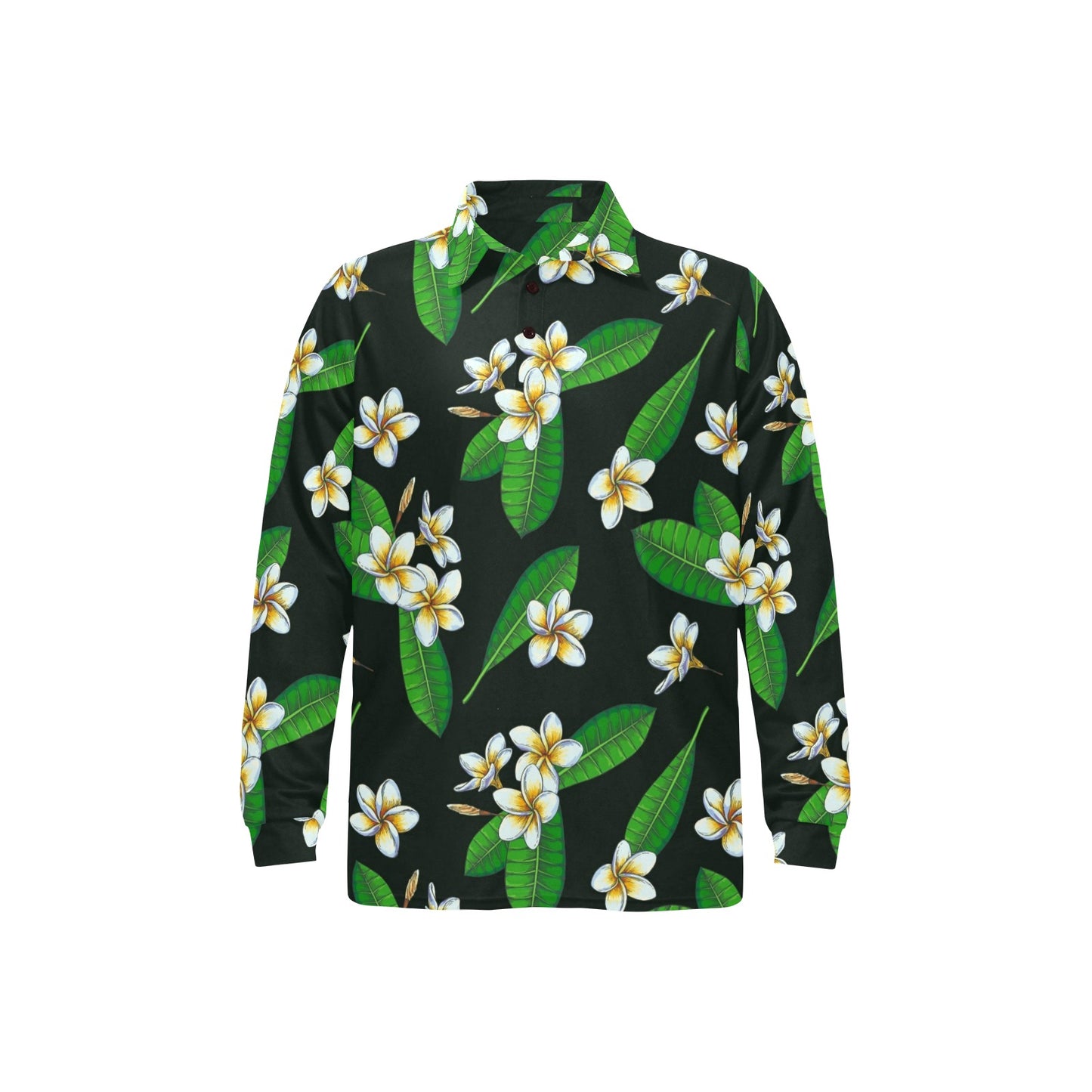 White Plumeria Pattern Print Design PM023 Long Sleeve Polo Shirt For Men's