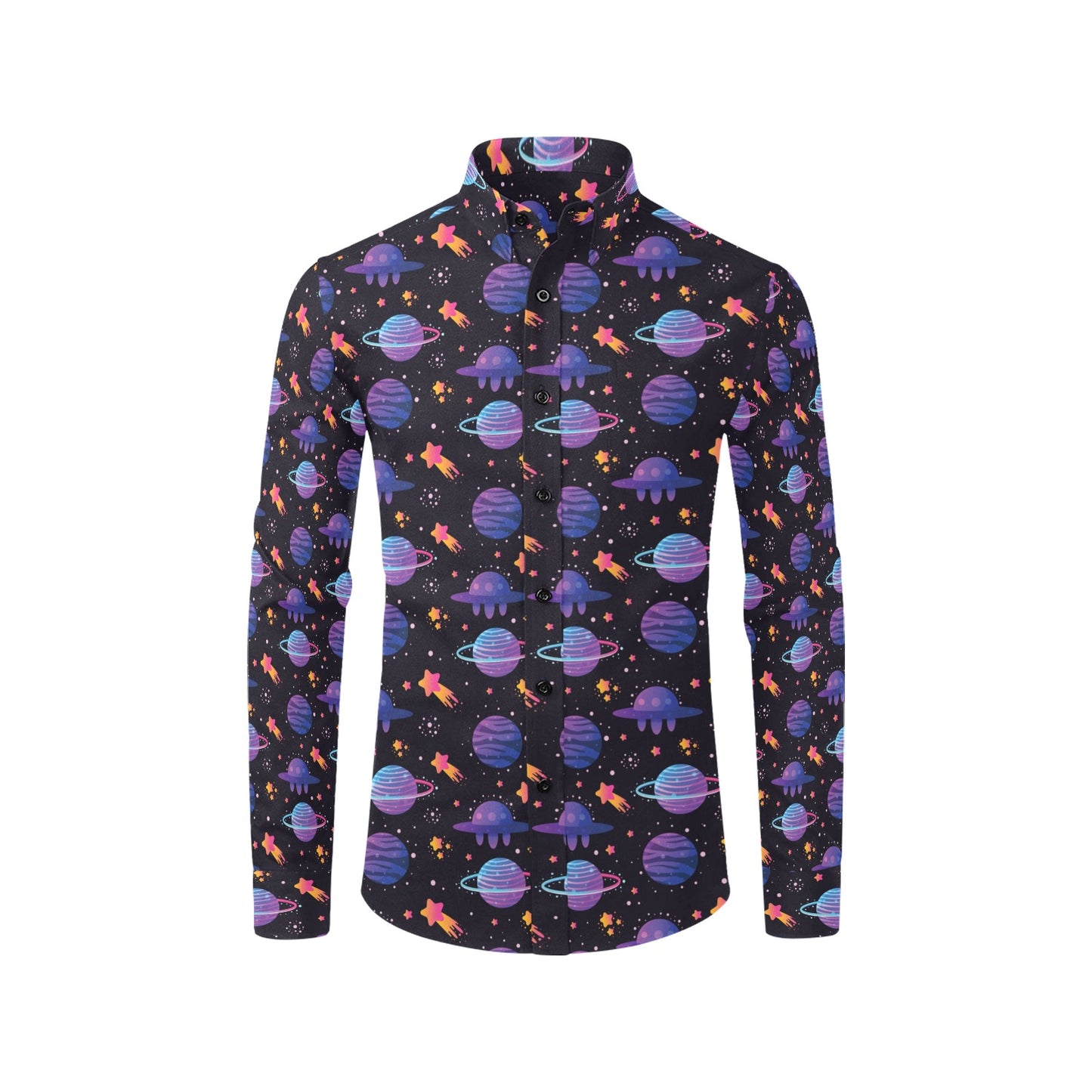 UFO Star Galaxy Print Design LKS308 Men's Long Sleeve Dress Shirt