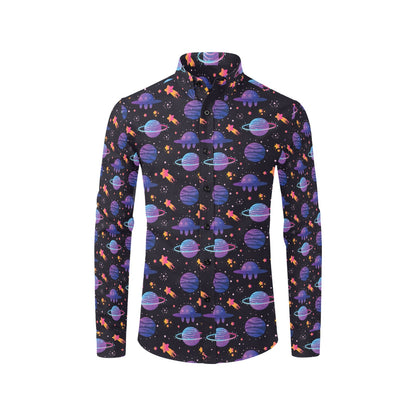 UFO Star Galaxy Print Design LKS308 Men's Long Sleeve Dress Shirt
