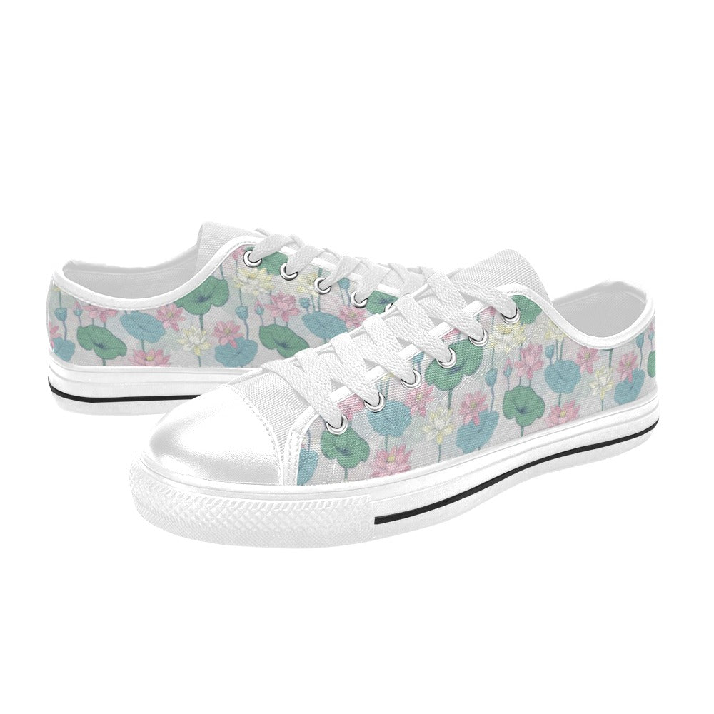 Water Lily Print Design LKS305 Women's White Low Top Shoes