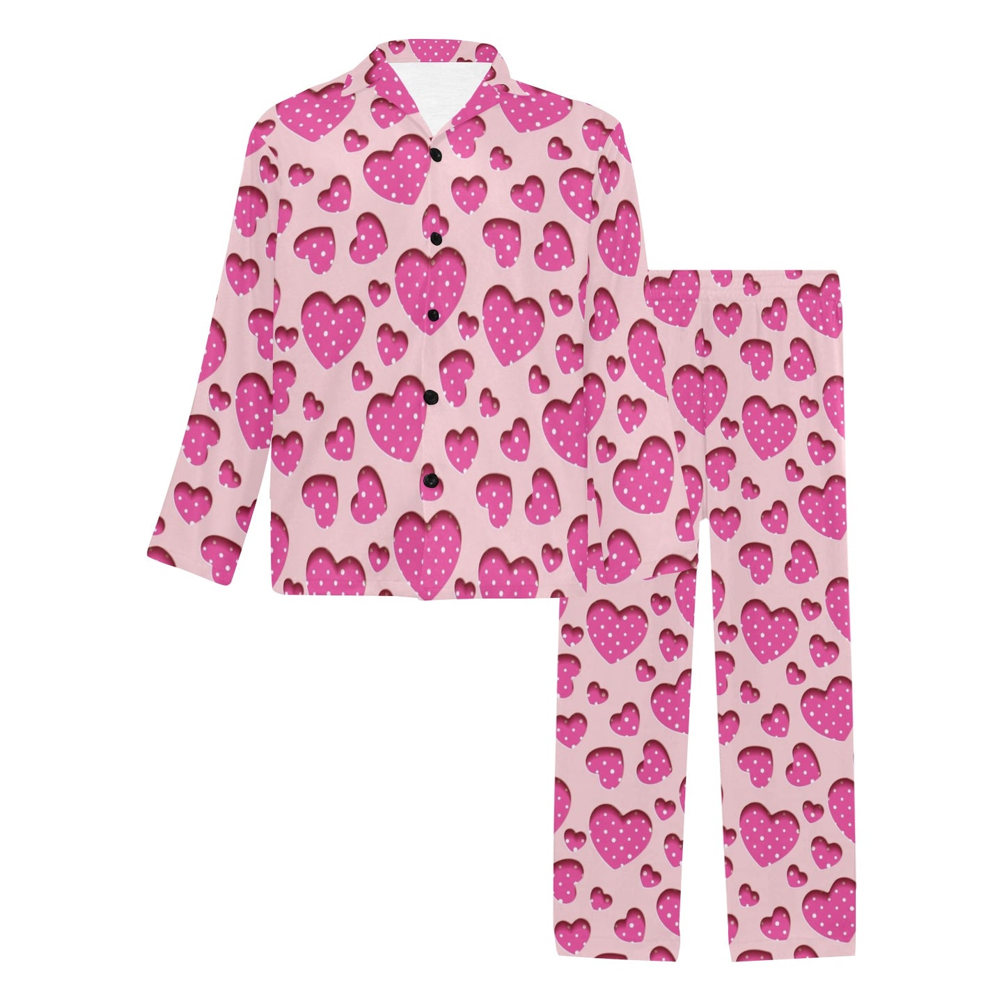 Heart Pink Pattern Print Design HE06 Men's Long Pajama Set