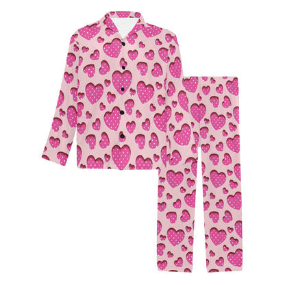 Heart Pink Pattern Print Design HE06 Men's Long Pajama Set