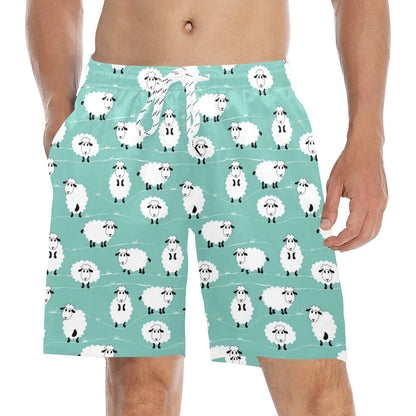 Sheep Print Design LKS404 Men's Swim Trunks Beach Shorts