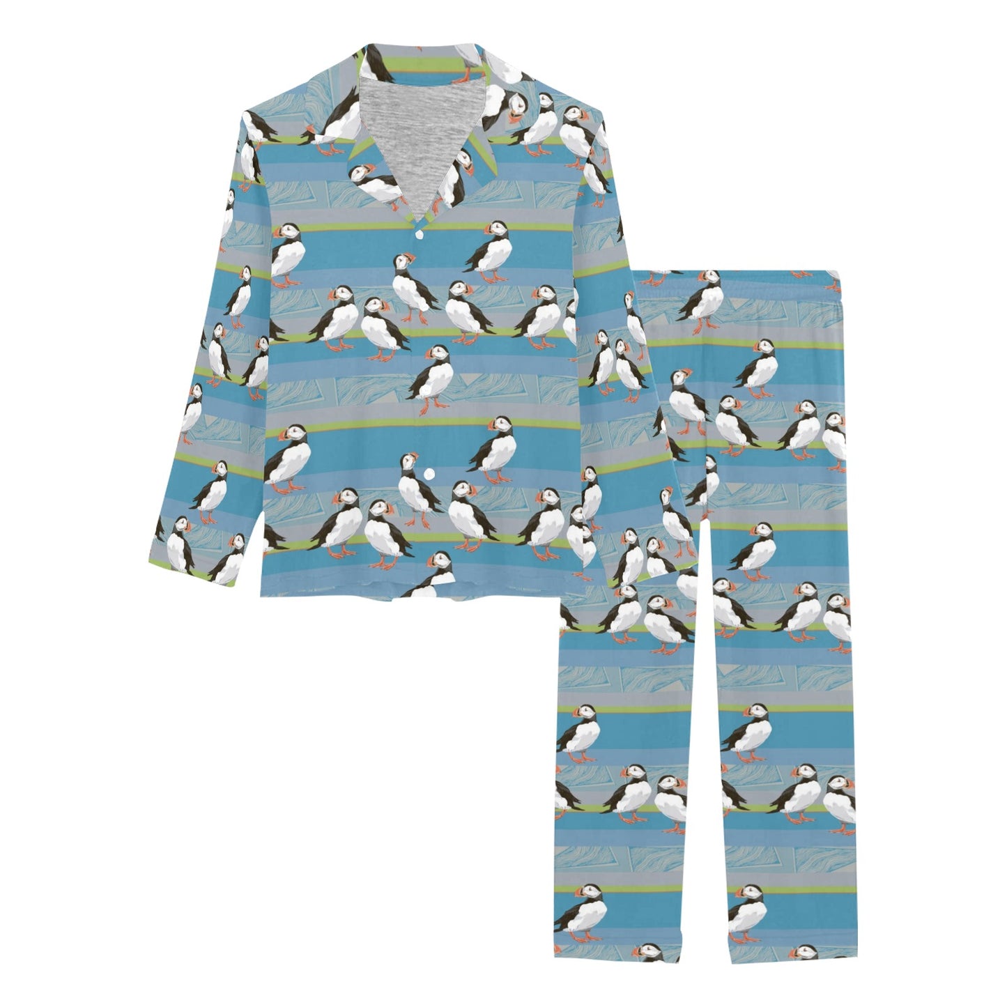 Puffin Pattern Print Design A01 Women's Long Pajama Set