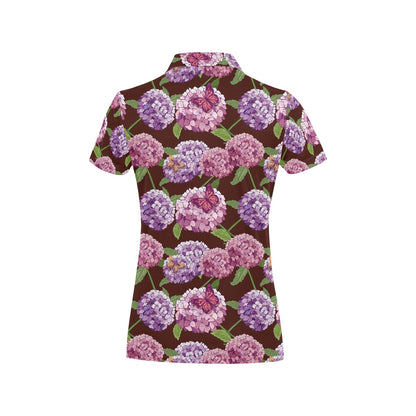 Hydrangea Pattern Print Design HD08 Women's Polo Shirt