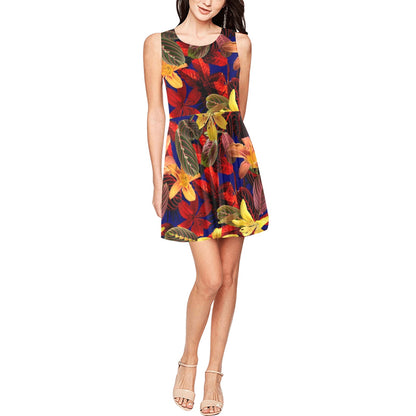Lily Pattern Print Design LY014 Sleeveless Dress