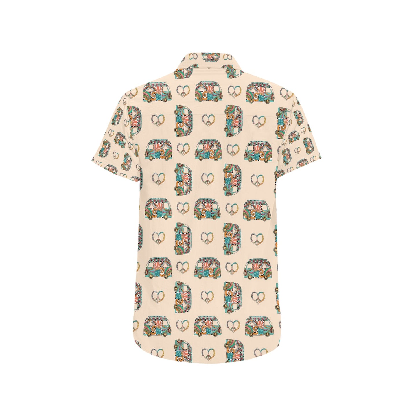 Hippie Van Peace Print Design LKS303 Men Short Sleeve Button Up Shirt