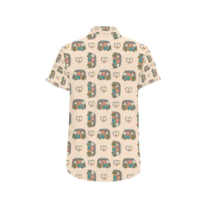 Hippie Van Peace Print Design LKS303 Men Short Sleeve Button Up Shirt