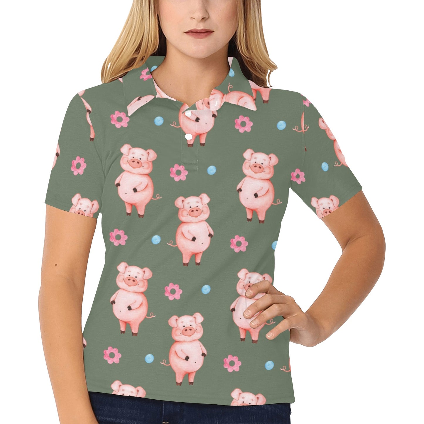 Pig Pattern Print Design 03 Women's Polo Shirt