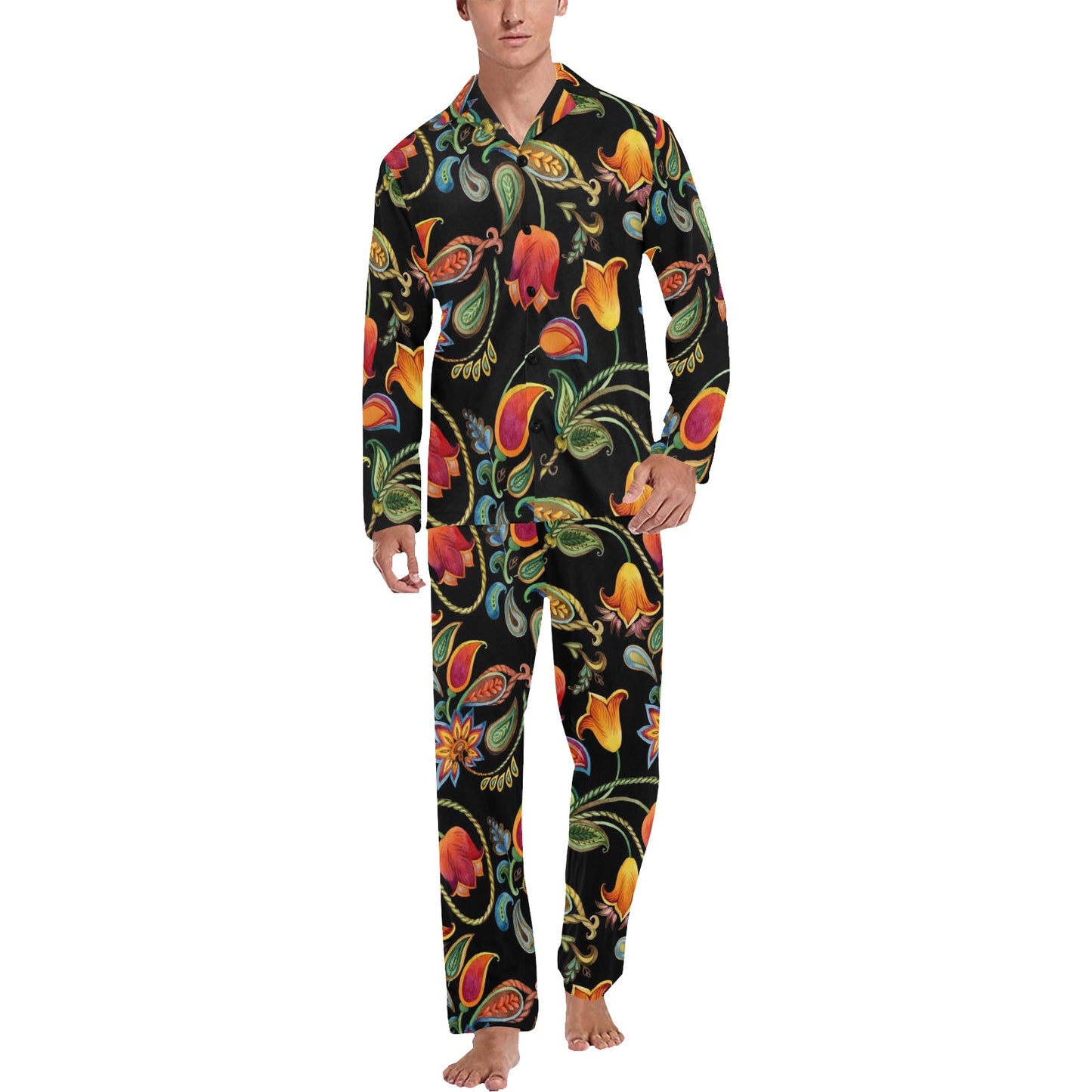 Tulip Boho Pattern Print Design TP09 Men's Long Pajama Set