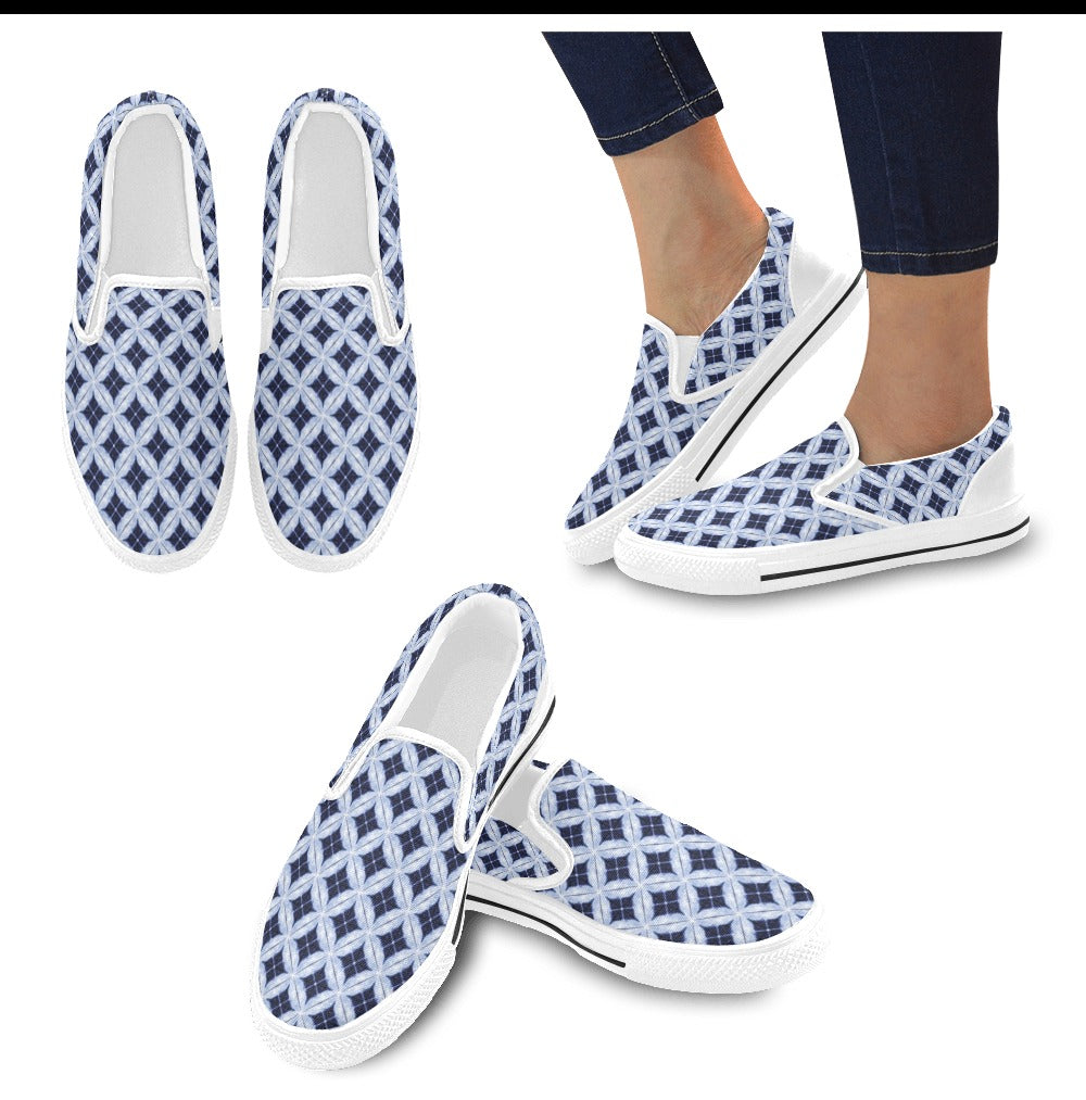 Tie Dye Print Design LKS308 White Slip Ons Canvas Women's Shoes