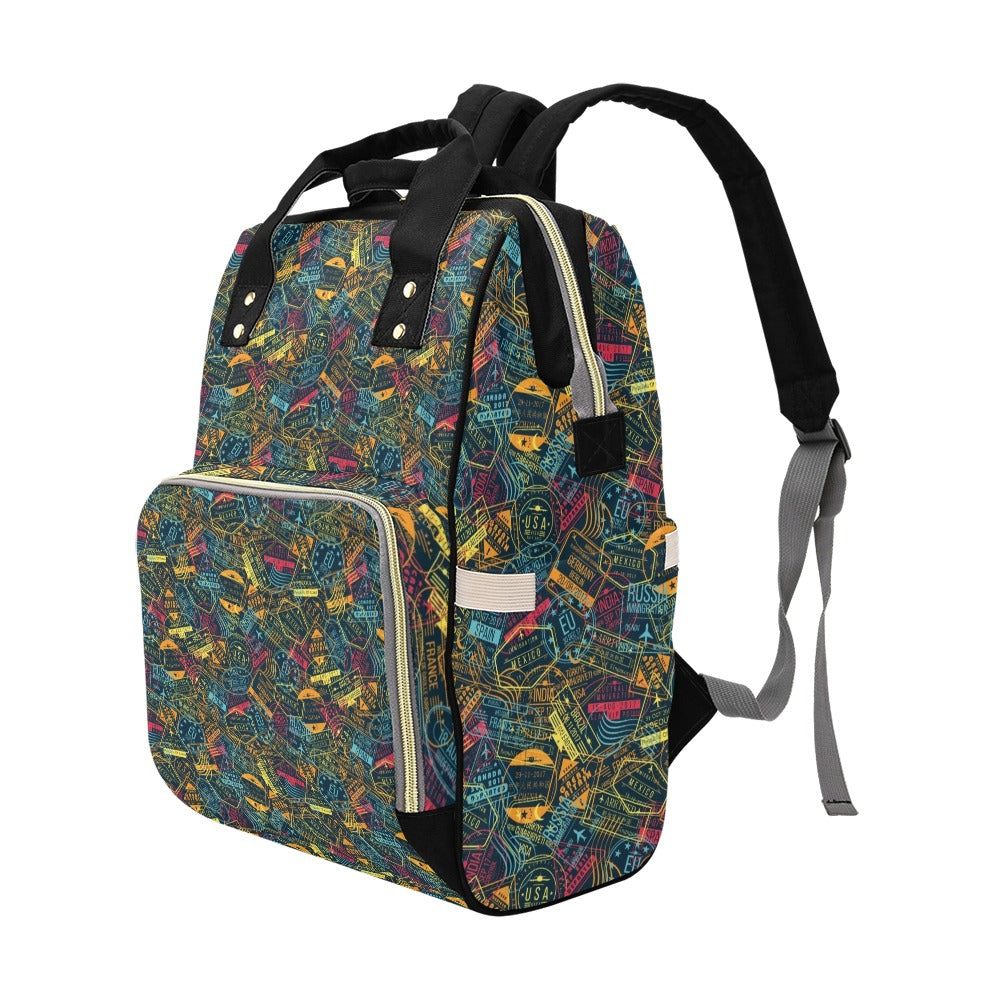 Travel Stamp Colorful Print Design LKS304 Diaper Bag Backpack
