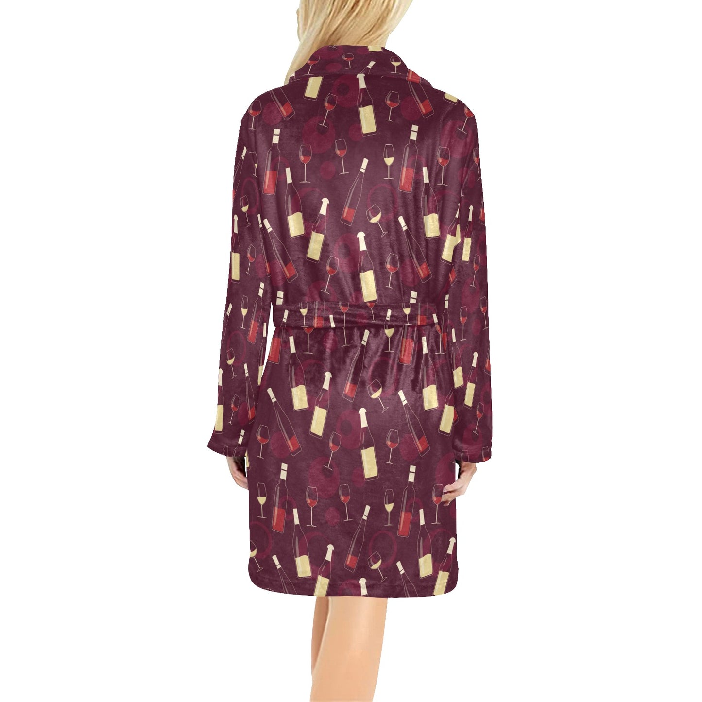 Wine Themed Pattern Print Women's Fleece Robe