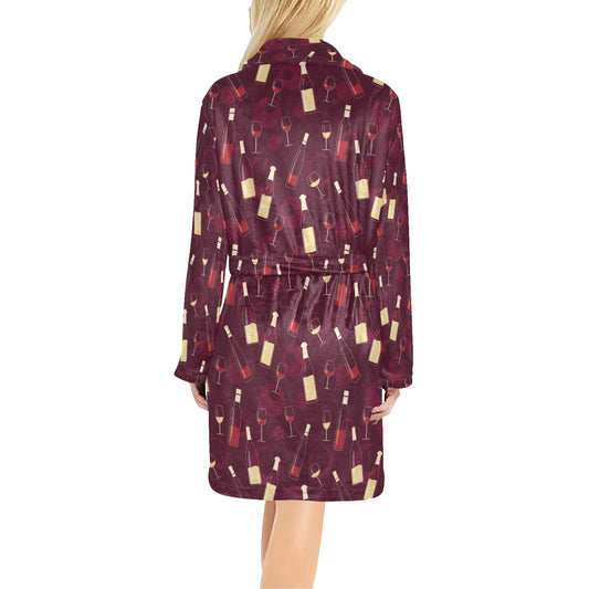 Wine Themed Pattern Print Women's Fleece Robe