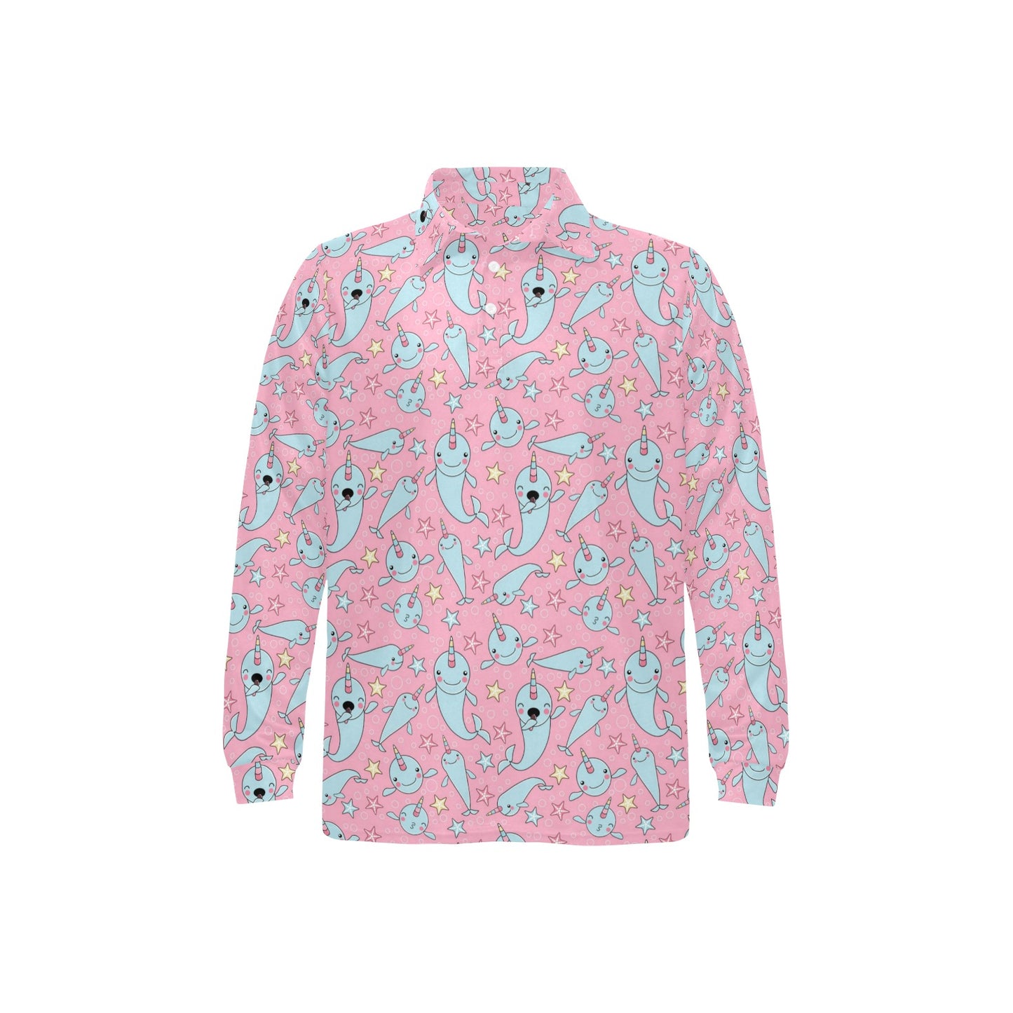 Narwhal Cartoon Cute Print Long Sleeve Polo Shirt For Men's