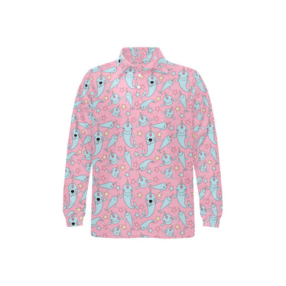 Narwhal Cartoon Cute Print Long Sleeve Polo Shirt For Men's
