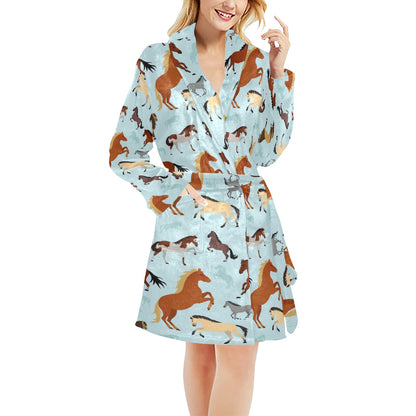Horse Cute Themed Pattern Print Women's Fleece Robe