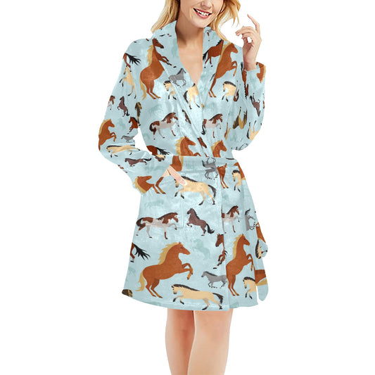 Horse Cute Themed Pattern Print Women's Fleece Robe
