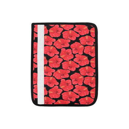 Hibiscus Red Pattern Print Design LKS306 Car Seat Belt Cover