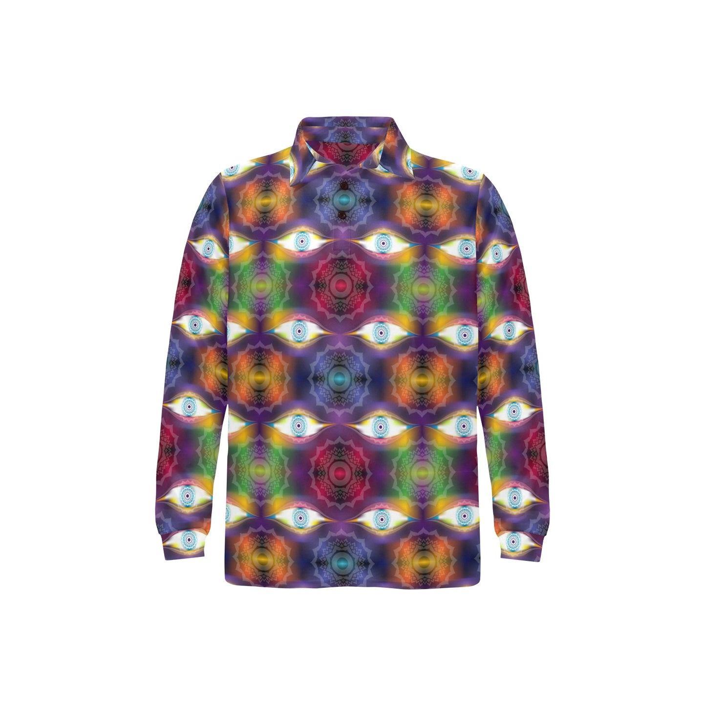 Chakra Eye Print Pattern Long Sleeve Polo Shirt For Men's