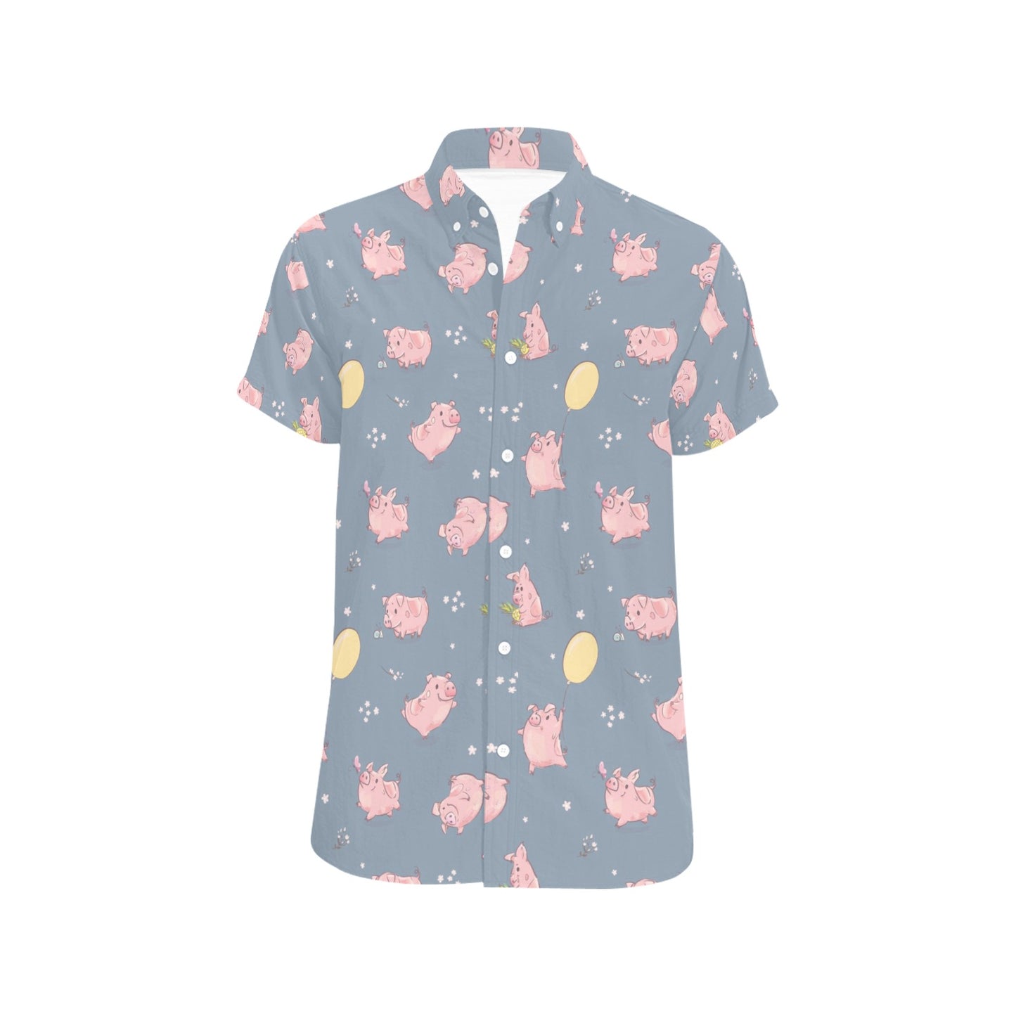 Pig Print Design LKS405 Men Short Sleeve Button Up Shirt