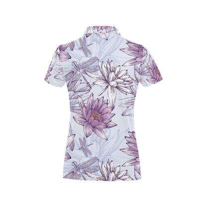 Water Lily Pattern Print Design WL01 Women's Polo Shirt