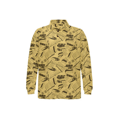 Book Pattern Print Design 02 Long Sleeve Polo Shirt For Men's