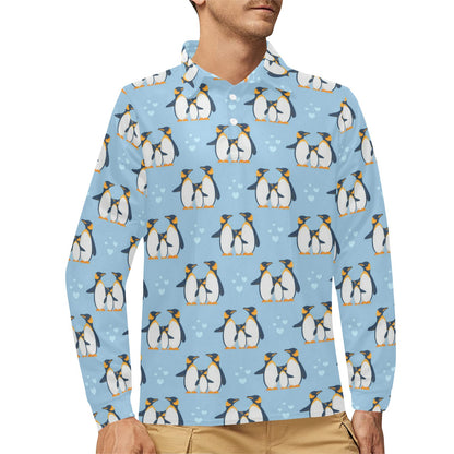 Penguin Pattern Print Design A04 Long Sleeve Polo Shirt For Men's