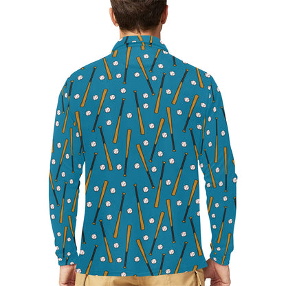 Baseball Pattern Print Design 01 Long Sleeve Polo Shirt For Men's