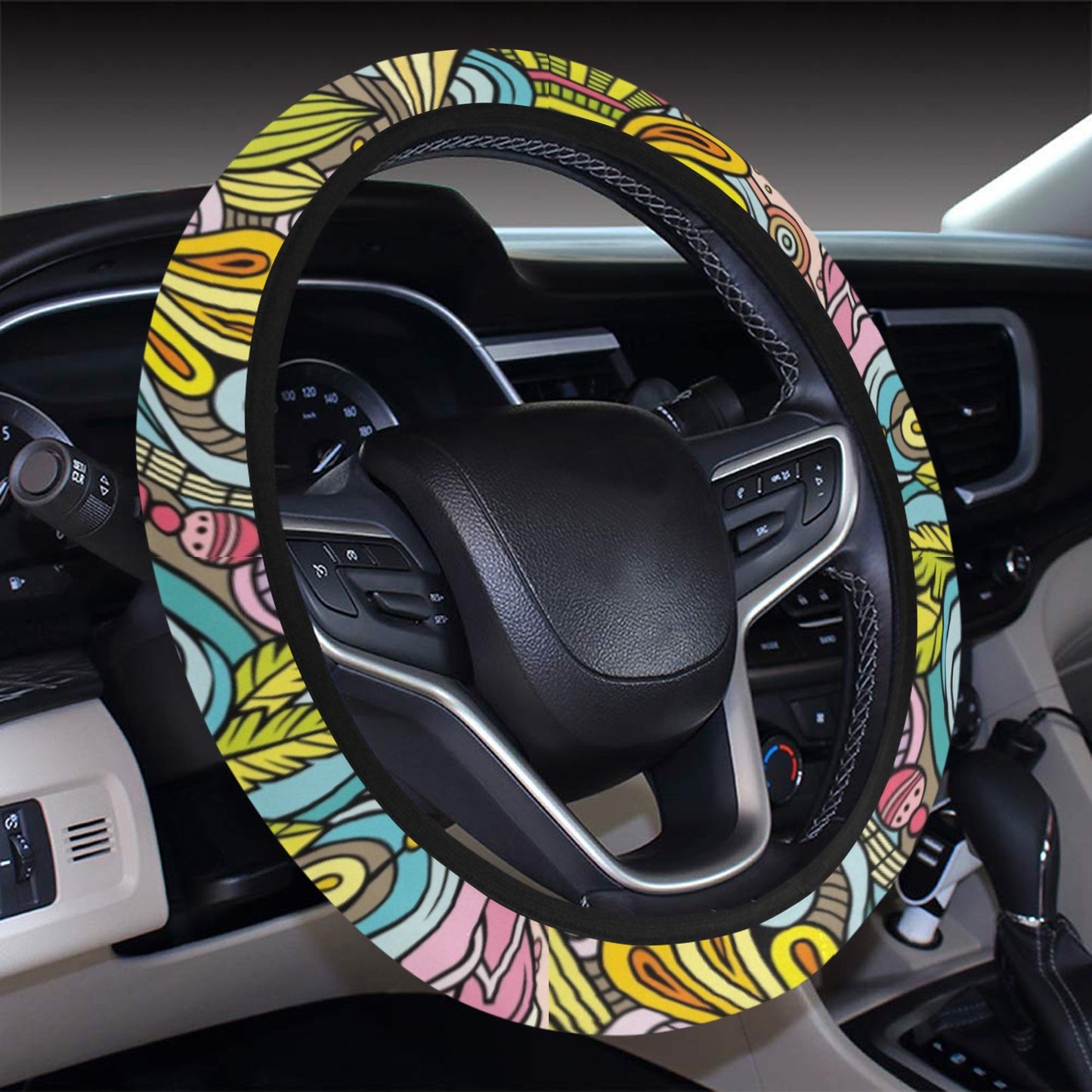 Hippie Print Design LKS301 Steering Wheel Cover with Elastic Edge