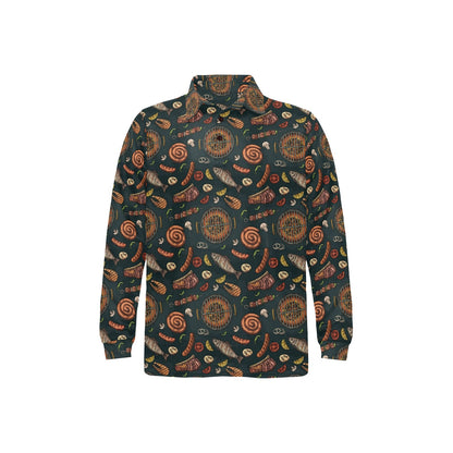 Barbecue Pattern Print Design 02 Long Sleeve Polo Shirt For Men's