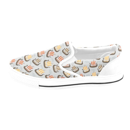 Vikings Print Design LKS308 White Slip Ons Canvas Women's Shoes