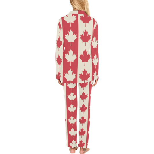 Maple Leaf Pattern Print Design 02 Women's Long Pajama Set