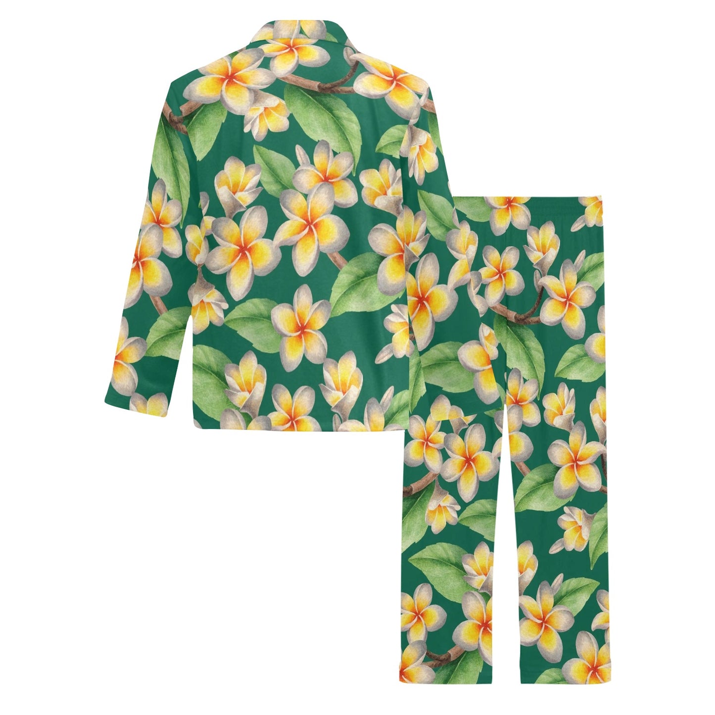Plumeria Pattern Print Design PM07 Men's Long Pajama Set