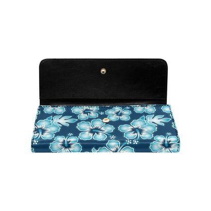 Blue Hibiscus Pattern Print Design HB011 Women's Trifold Wallet