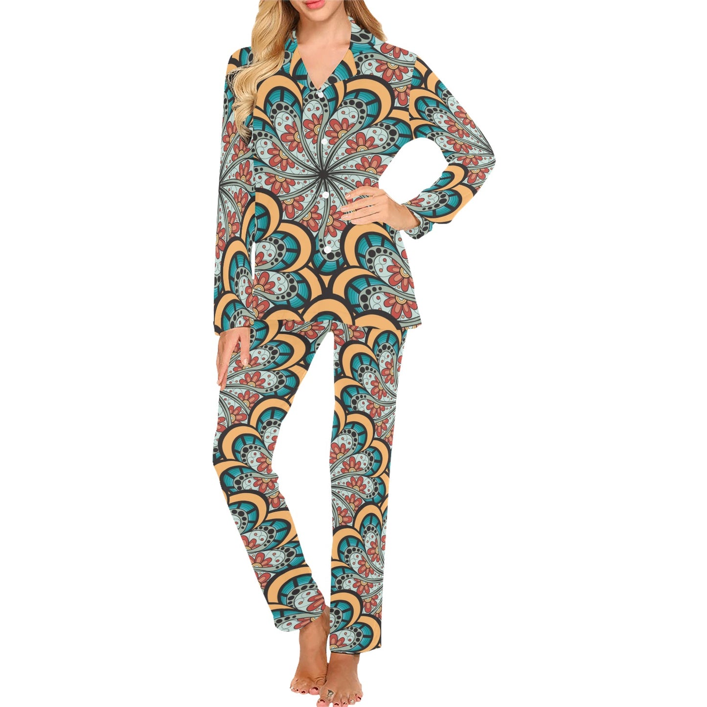 Mandala Pattern Print Design 01 Women's Long Pajama Set