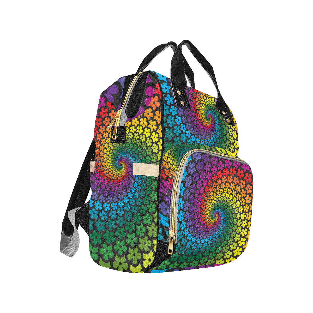 Flower Power Rainbow Spiral Print Diaper Bag Backpack