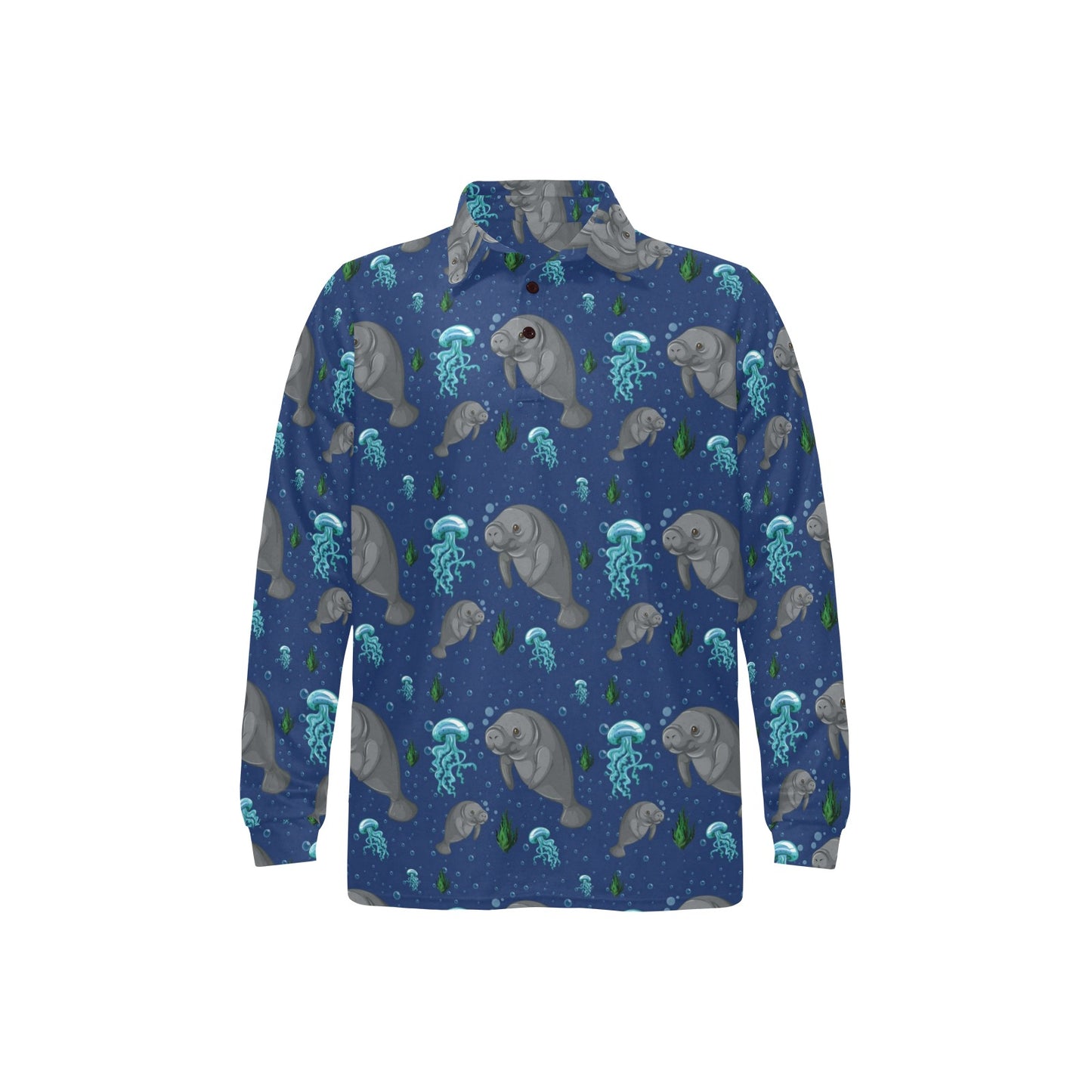 Manatee Pattern Print Design 01 Long Sleeve Polo Shirt For Men's